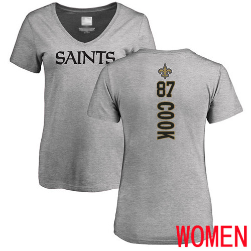 New Orleans Saints Ash Women Jared Cook Backer V Neck NFL Football #87 T Shirt